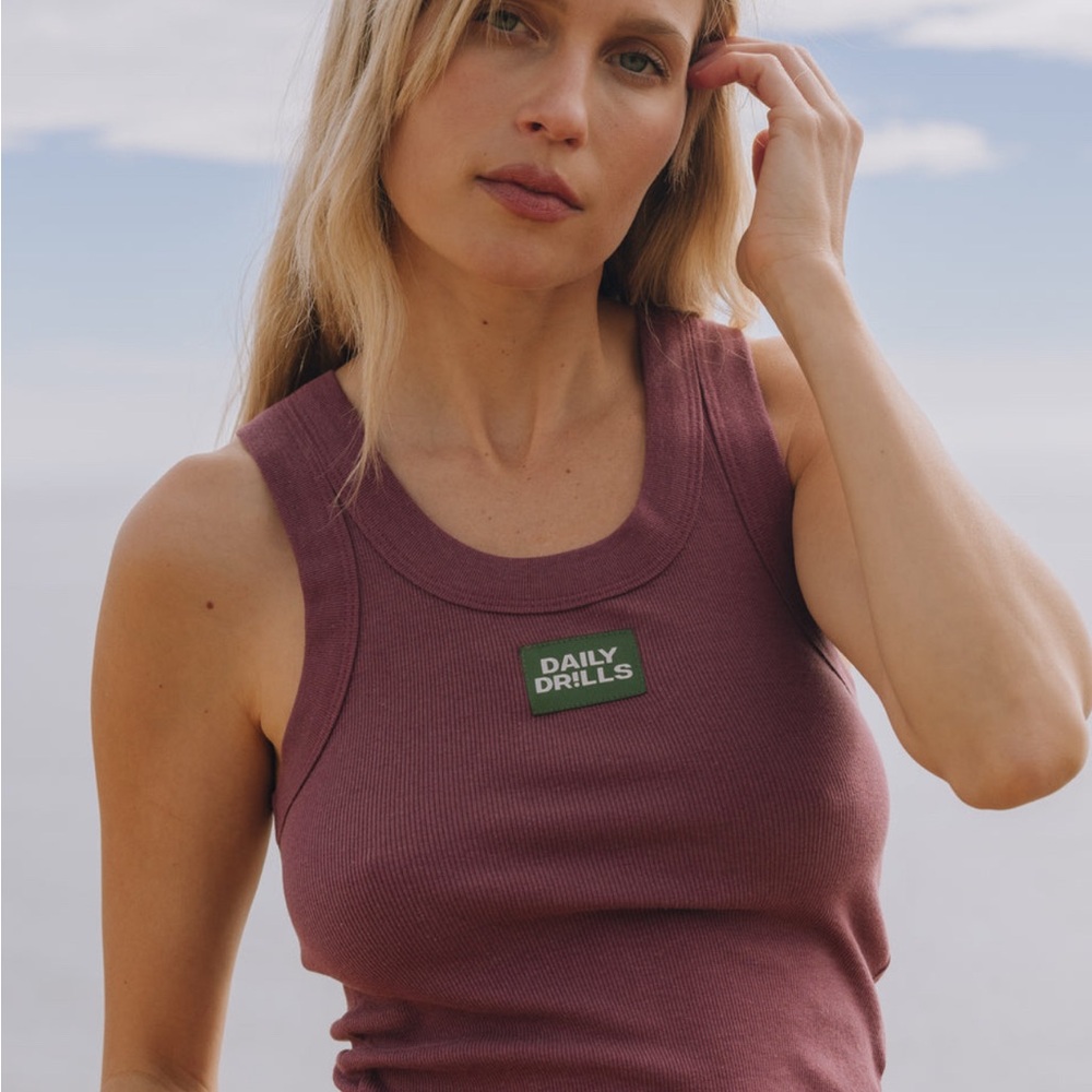 Daily Drills Logo Ribbed Tank-WINE